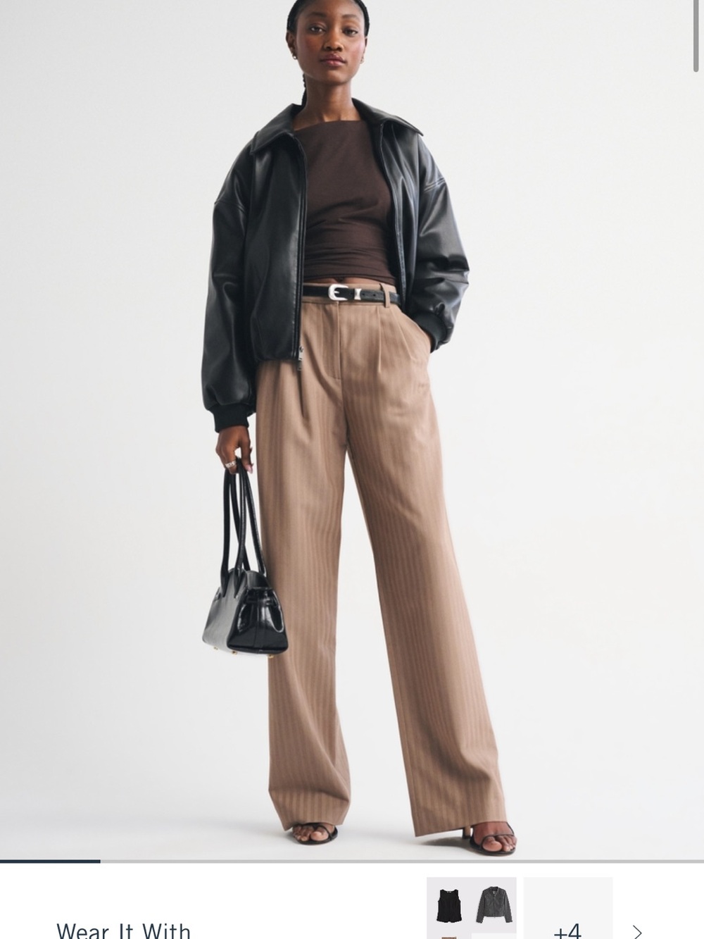 Abercrombie & Fitch Sloane Wide-Leg Pinstripe Trousers in Tan